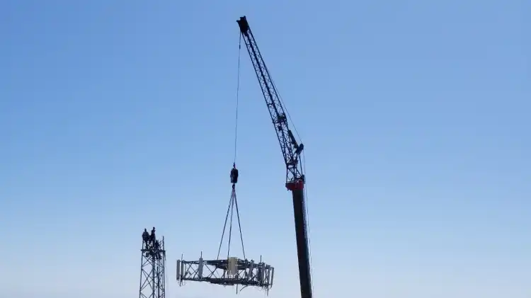 Removing an antenna array (aka crows nest) from a tower in Petaluma, CA